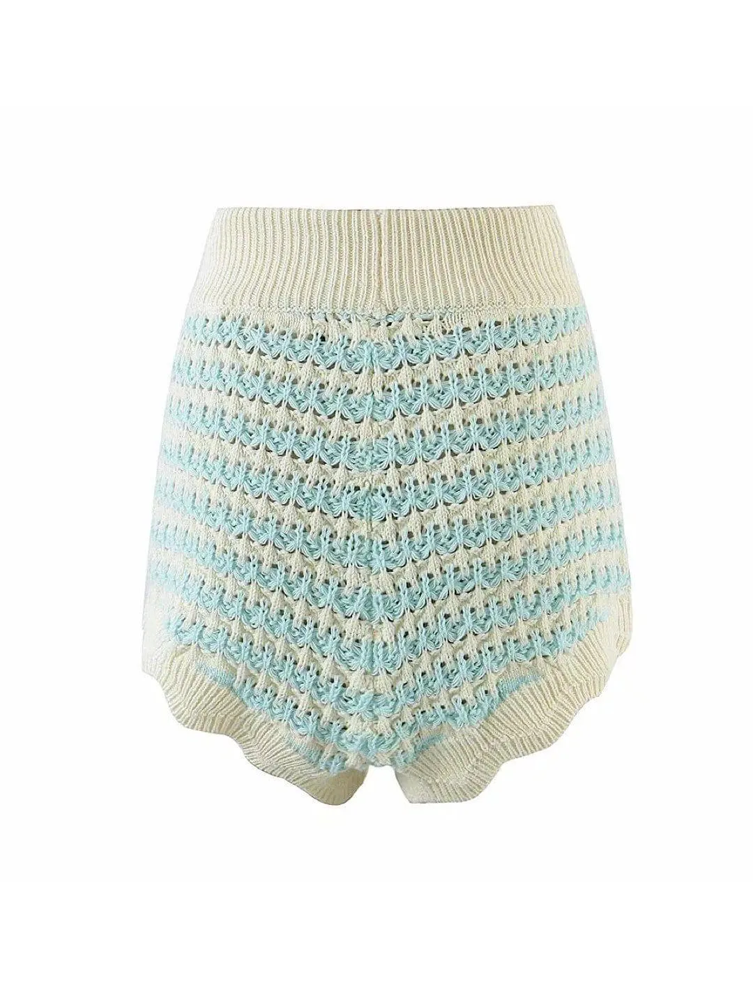 Blue Stripe Knit Cardigan Shorts Set