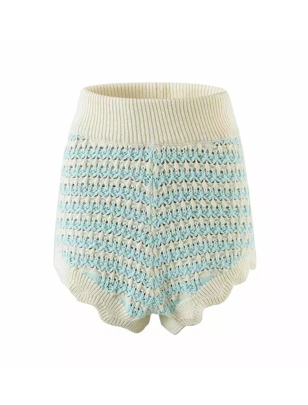 Blue Stripe Knit Cardigan Shorts Set