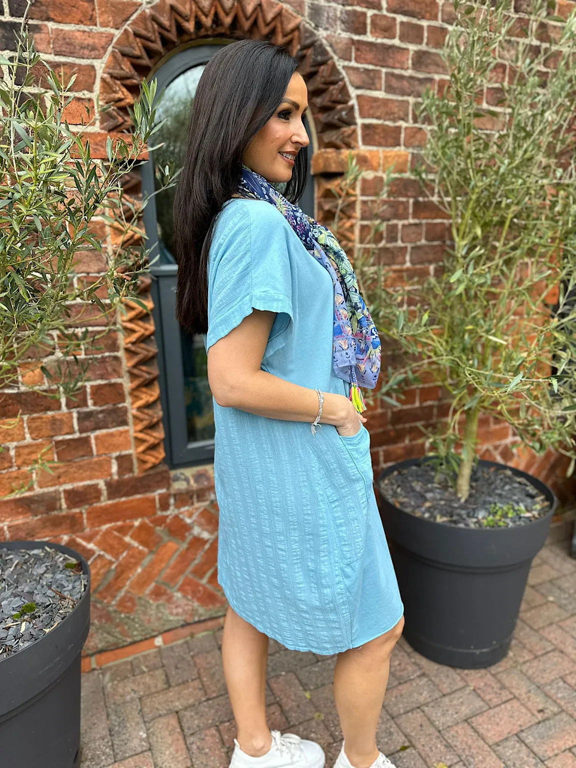 Blue Textured Pocket Panel Dress Tina - Shop Now