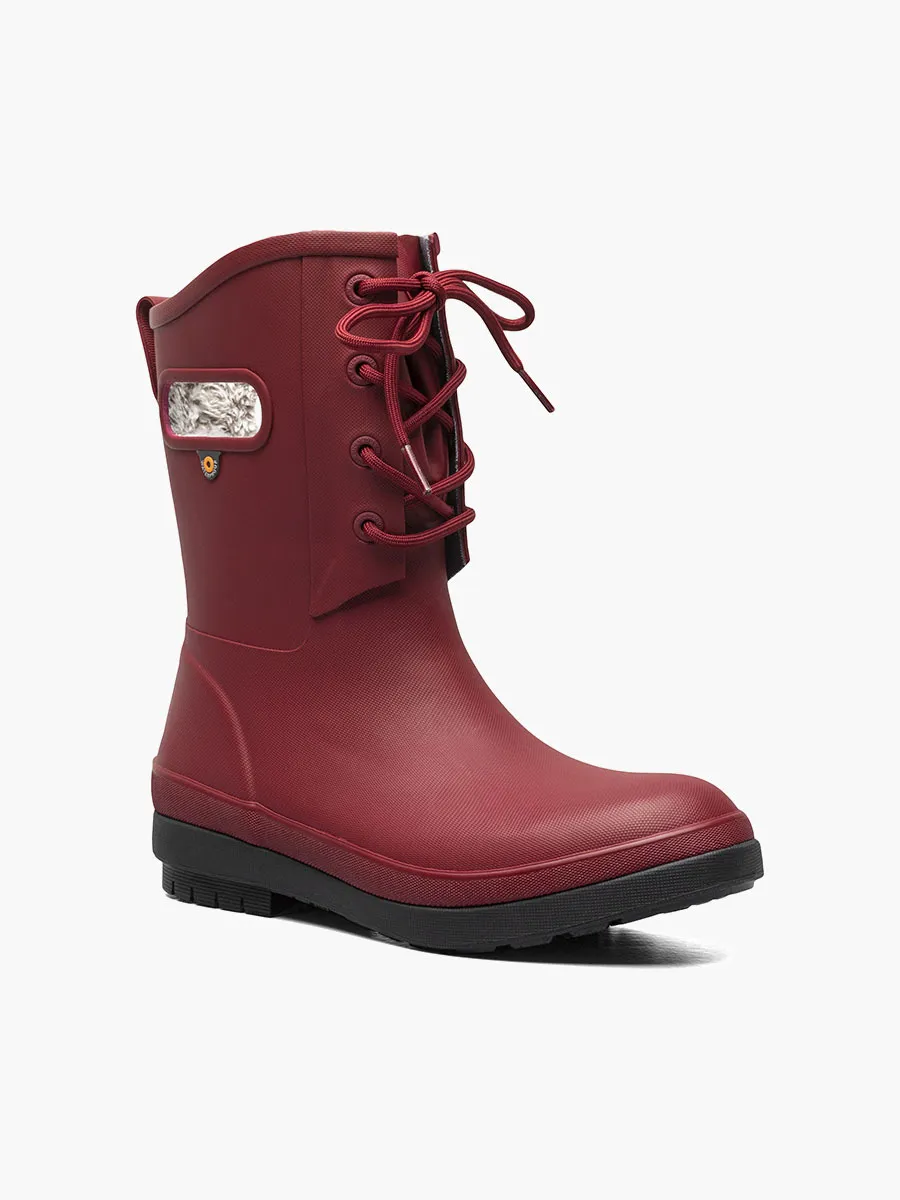 Bogs Womens Amanda II Lace Up Waterpoof Rain Boots- Cranberry