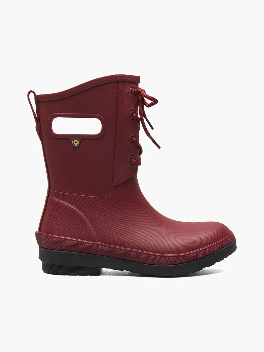 Bogs Womens Amanda II Lace Up Waterpoof Rain Boots- Cranberry