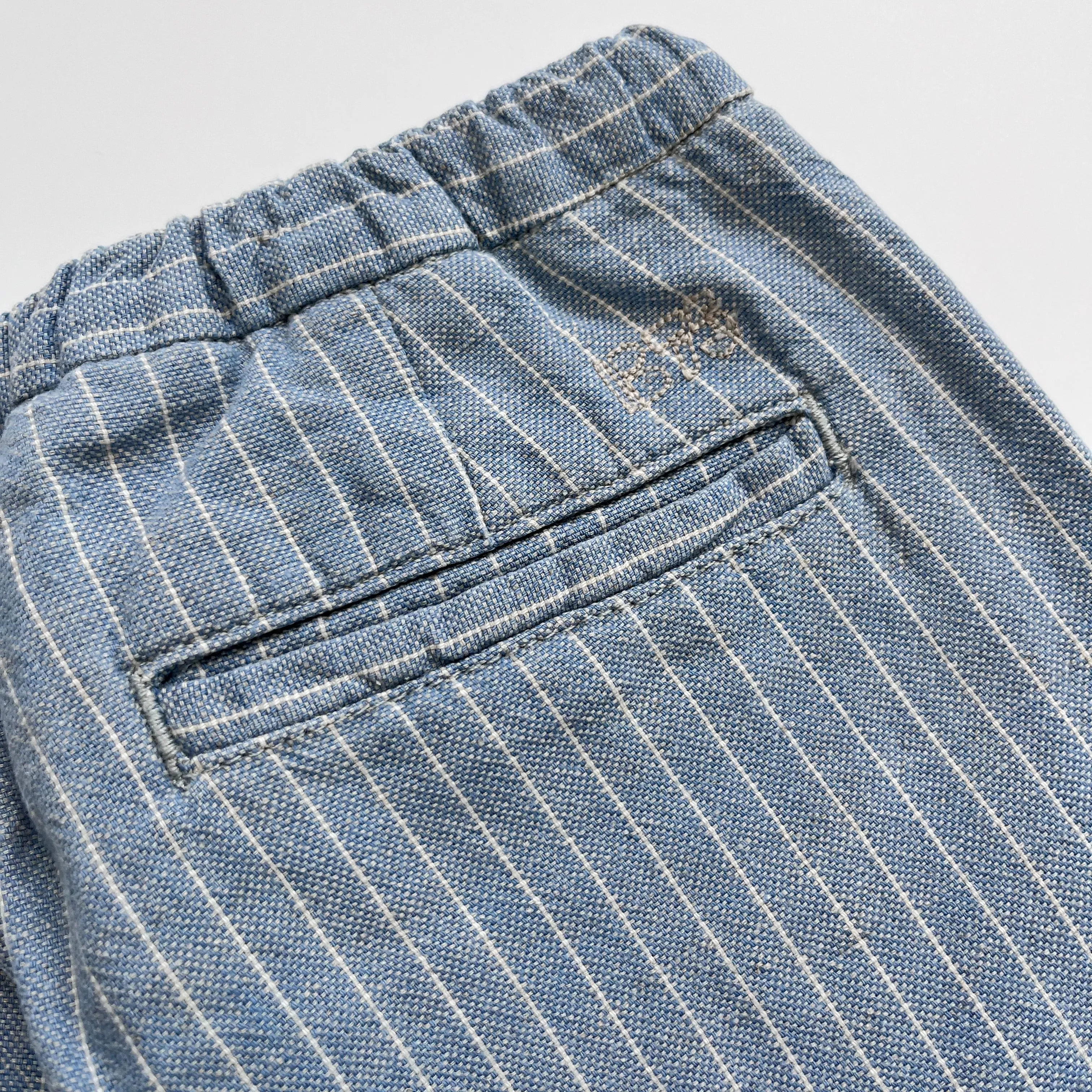 Bonpoint Blue White Stripe Denim Trousers - 8 Years