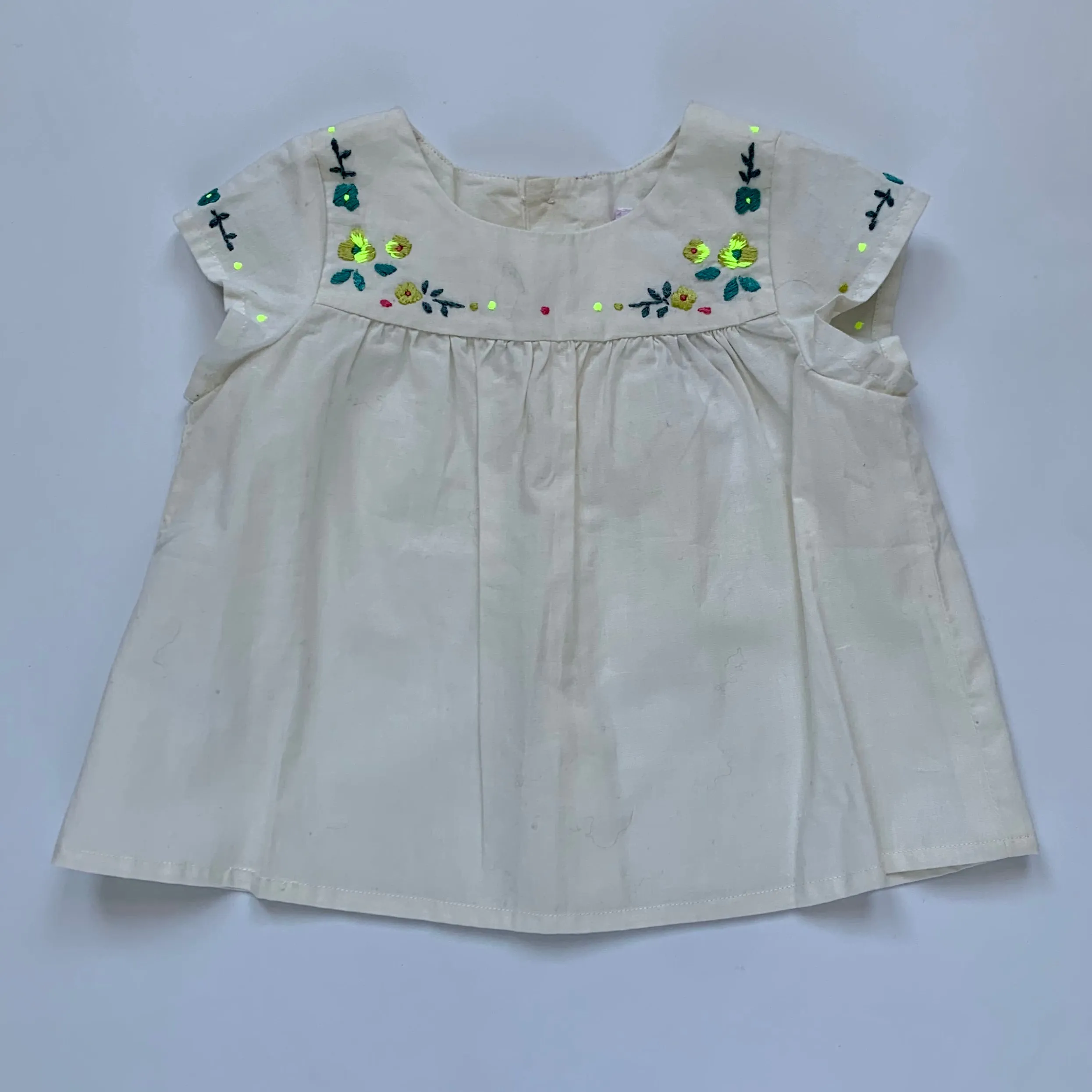 Bonpoint Cream Short Sleeve Blouse - Neon Embroidery - Size 12 Months - Brand New.