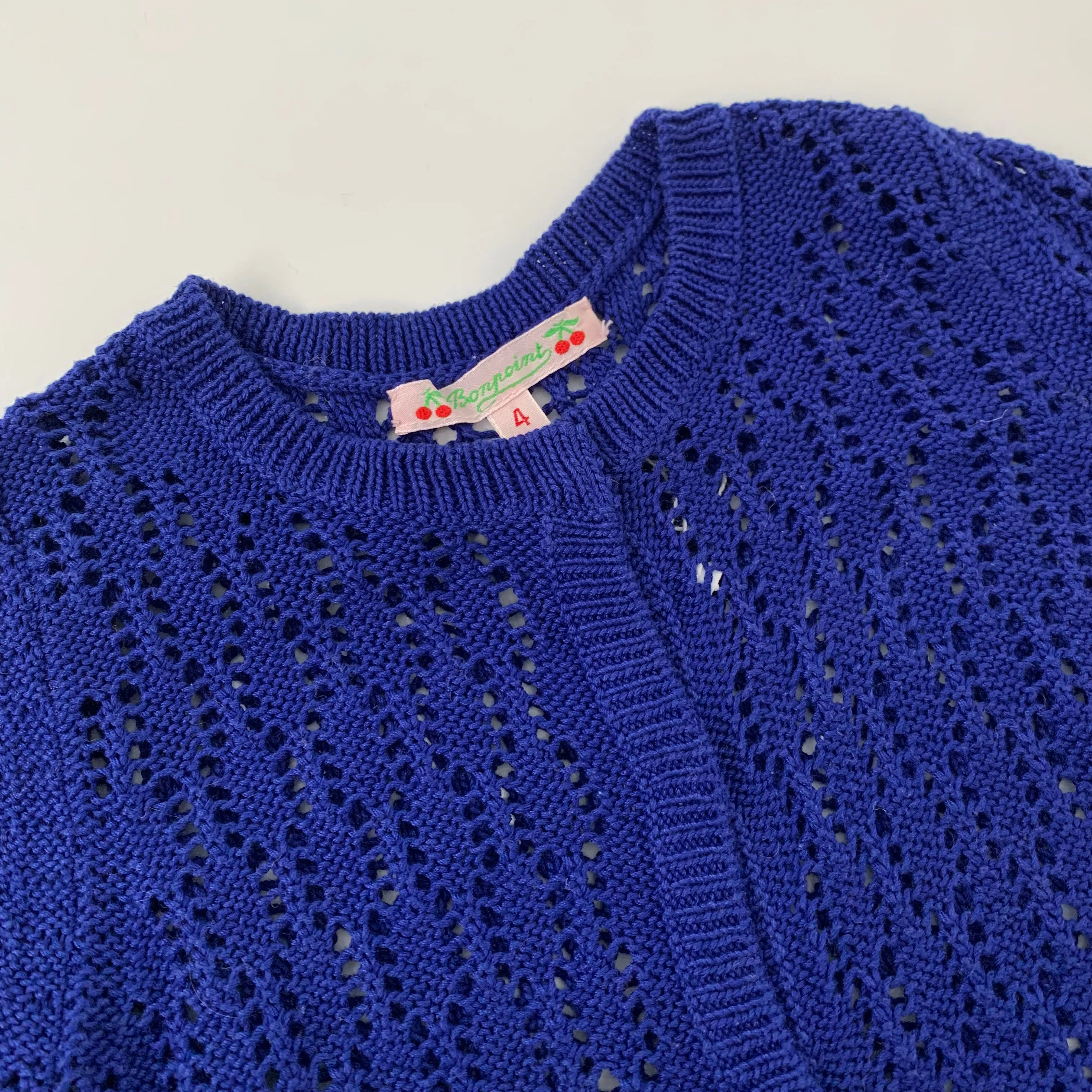 Bonpoint Royal Blue Crochet Cardigan for 4-Year-Olds