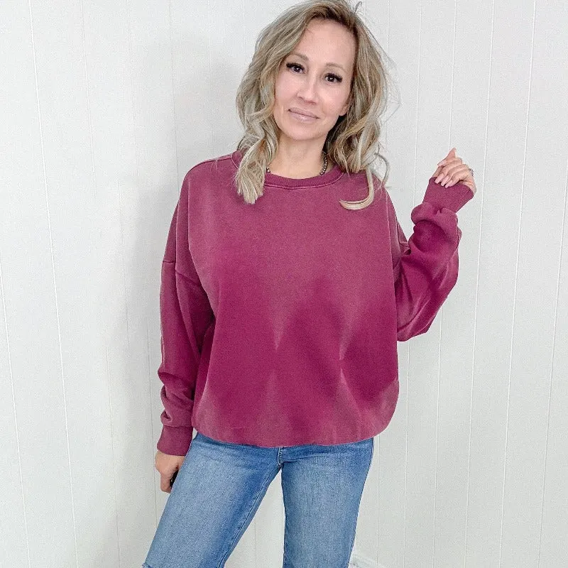 Burgundy Bleach Washed Long Sleeve Pullover - Easel