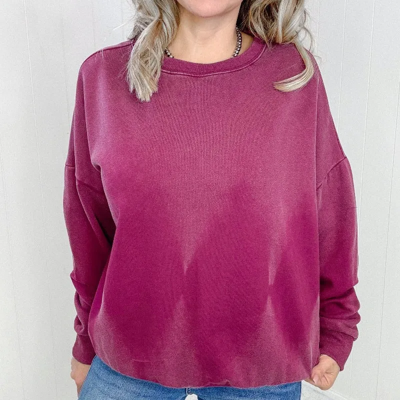 Burgundy Bleach Washed Long Sleeve Pullover - Easel