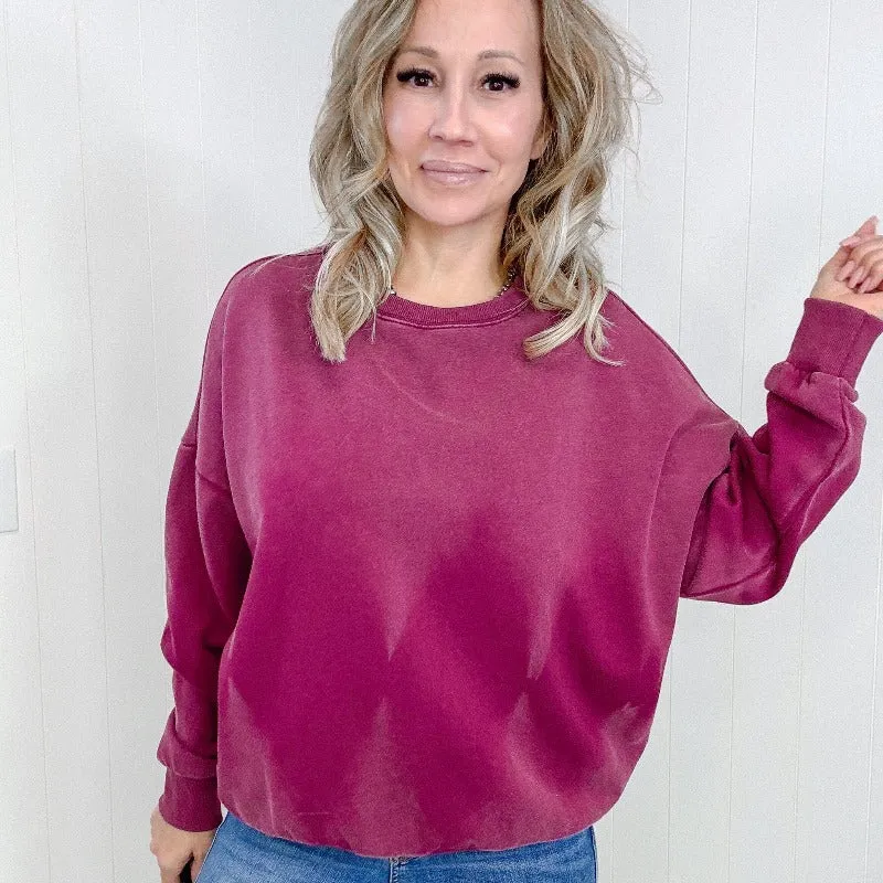 Burgundy Bleach Washed Long Sleeve Pullover - Easel