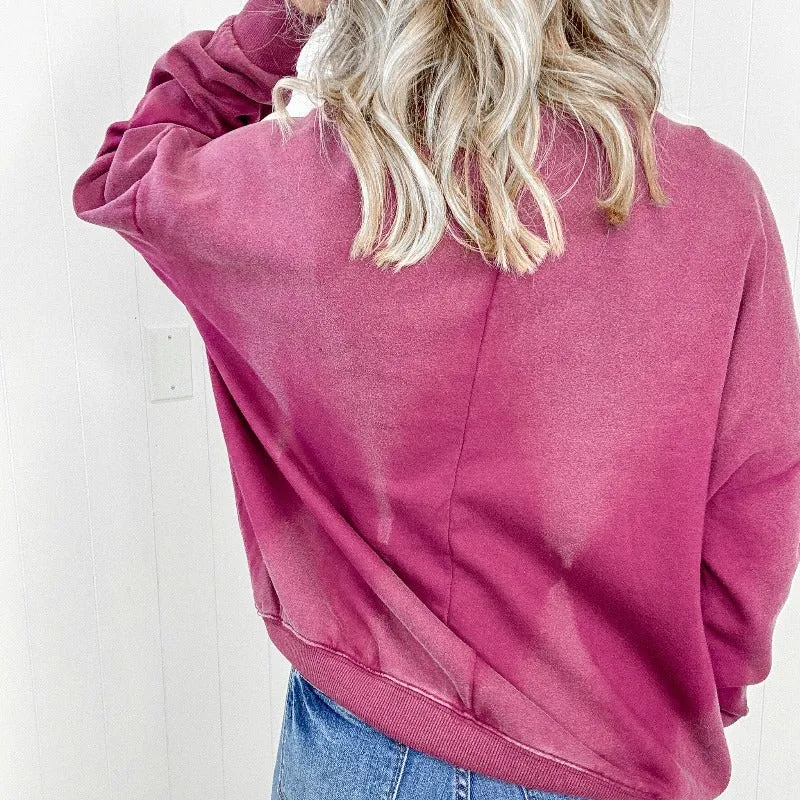 Burgundy Bleach Washed Long Sleeve Pullover - Easel