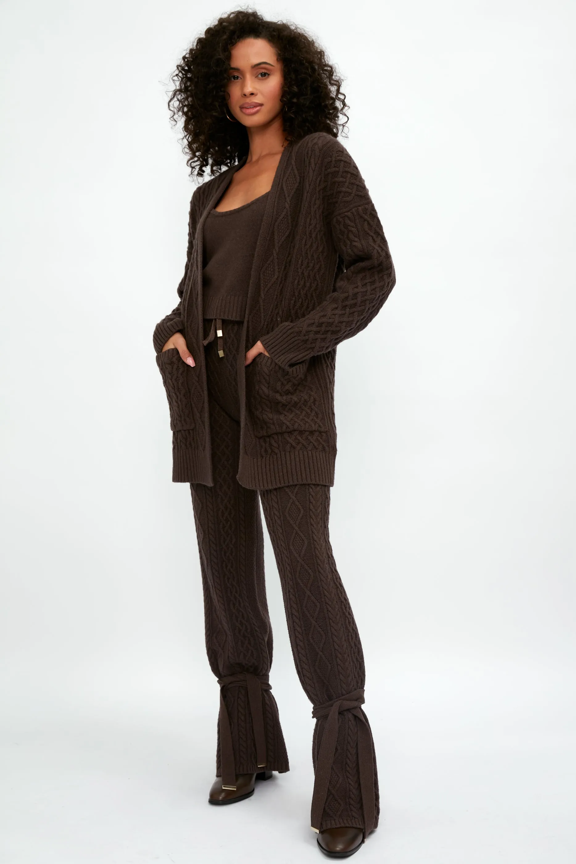 Cable Knit Cardigan - Chocolate Brown