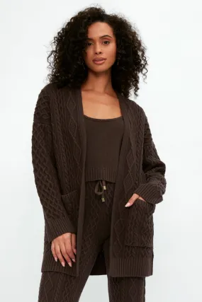 Cable Knit Cardigan - Chocolate Brown