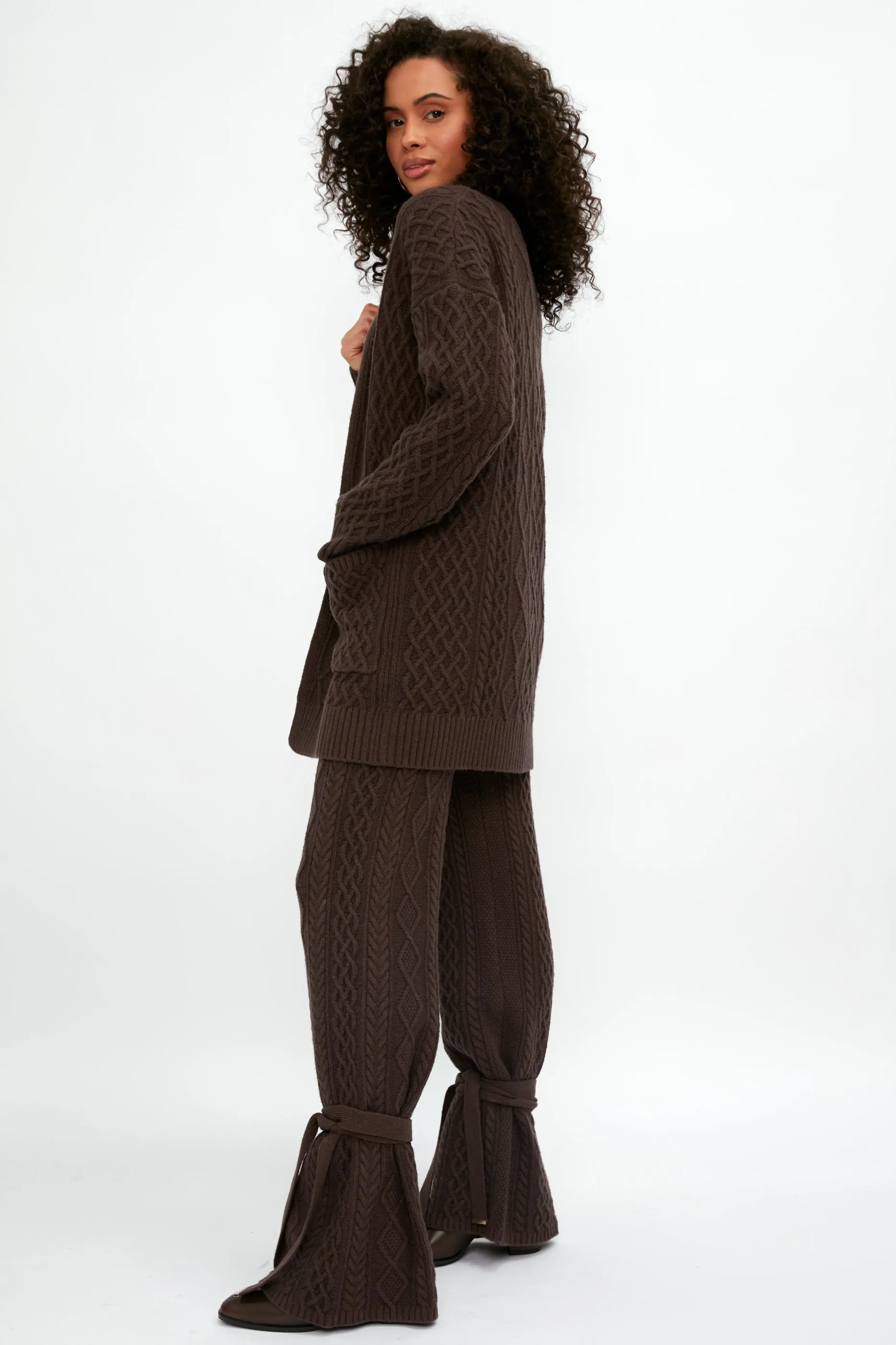 Cable Knit Cardigan - Chocolate Brown