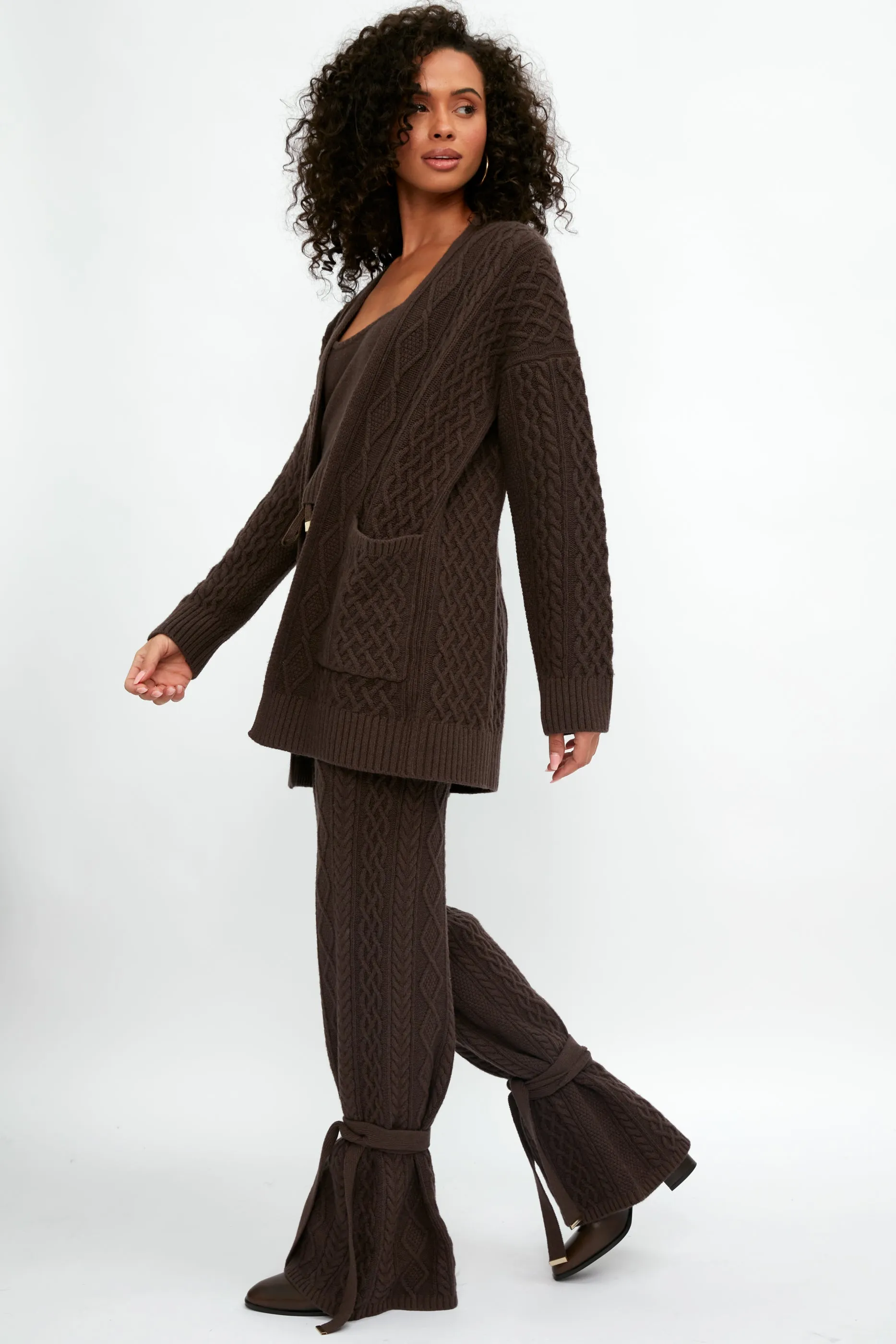 Cable Knit Cardigan - Chocolate Brown