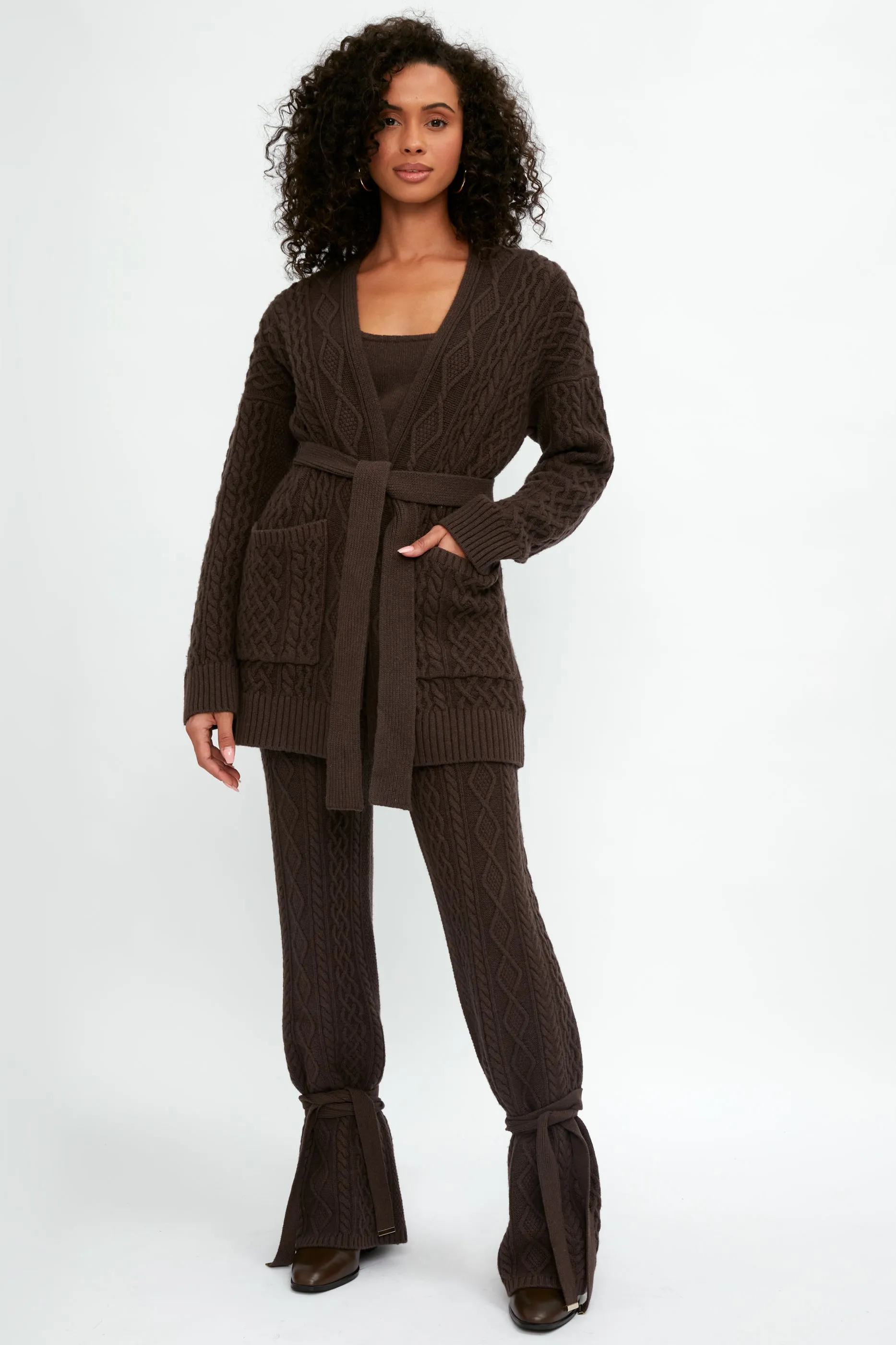 Cable Knit Cardigan - Chocolate Brown