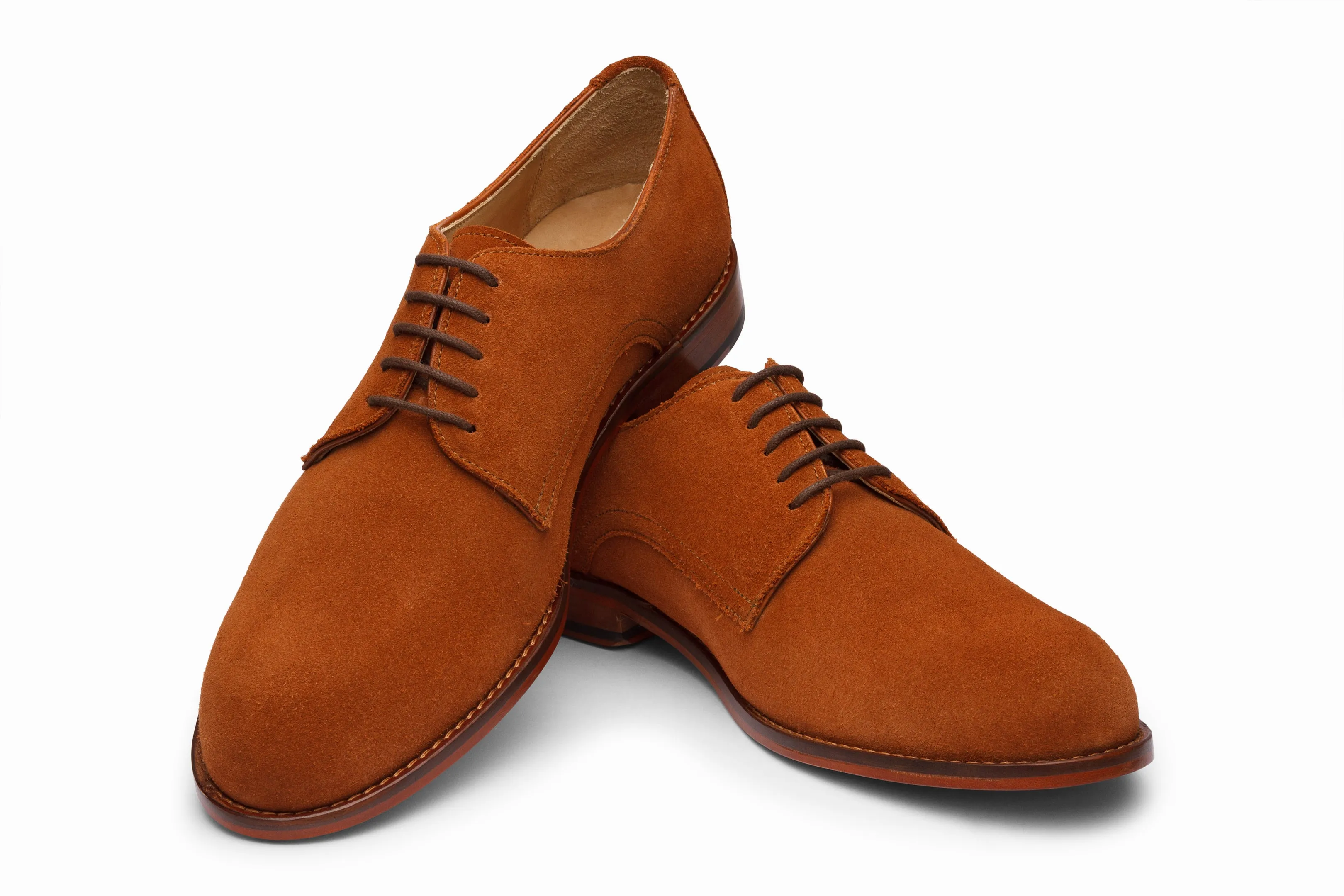 Casual Suede Derby Shoes - Rust Color