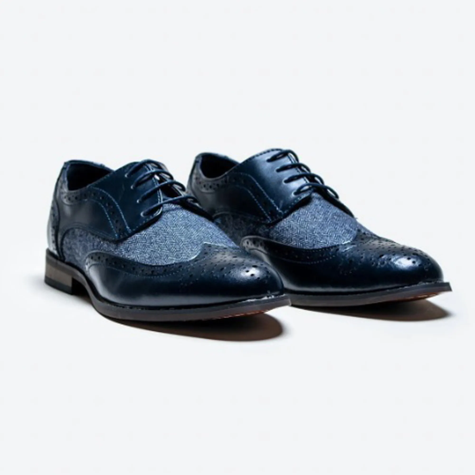 Cavani Oliver Navy Tweed Leather Brogues Formal Shoes