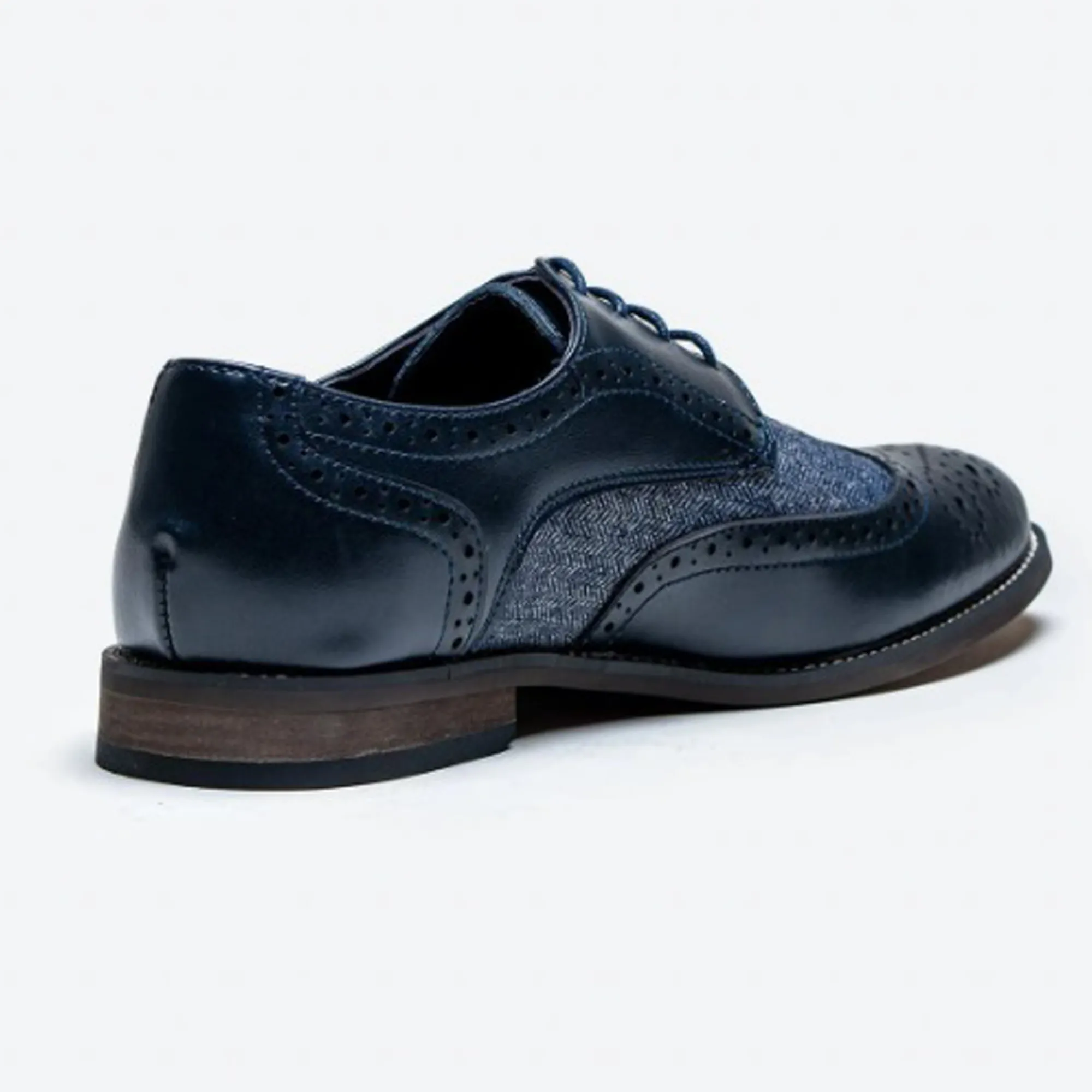 Cavani Oliver Navy Tweed Leather Brogues Formal Shoes