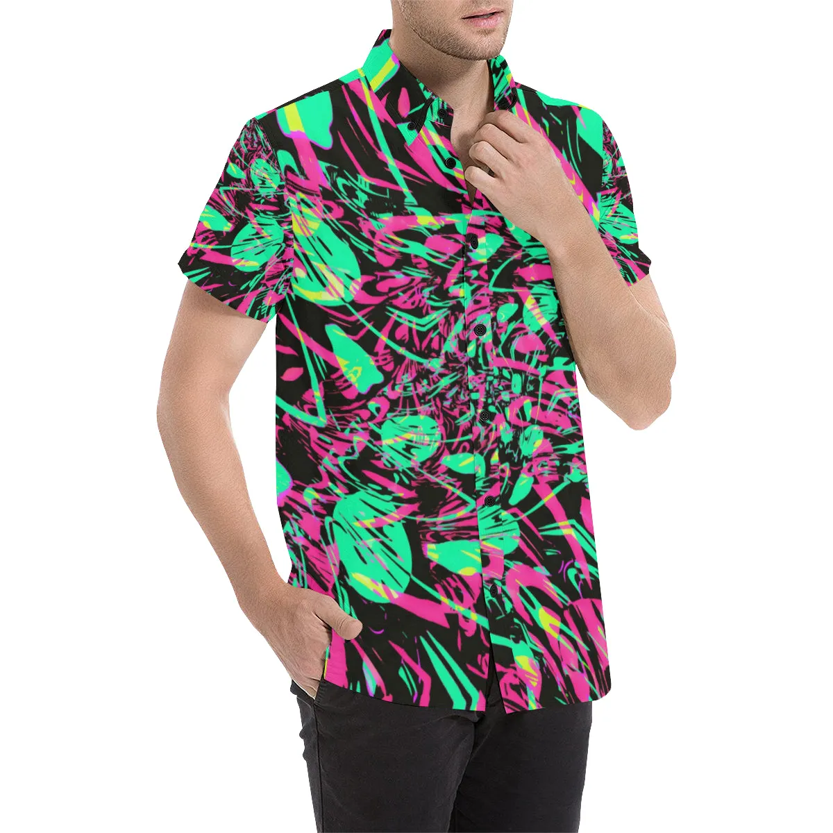 Colorful Trippy Patterned Short Sleeve Shirt