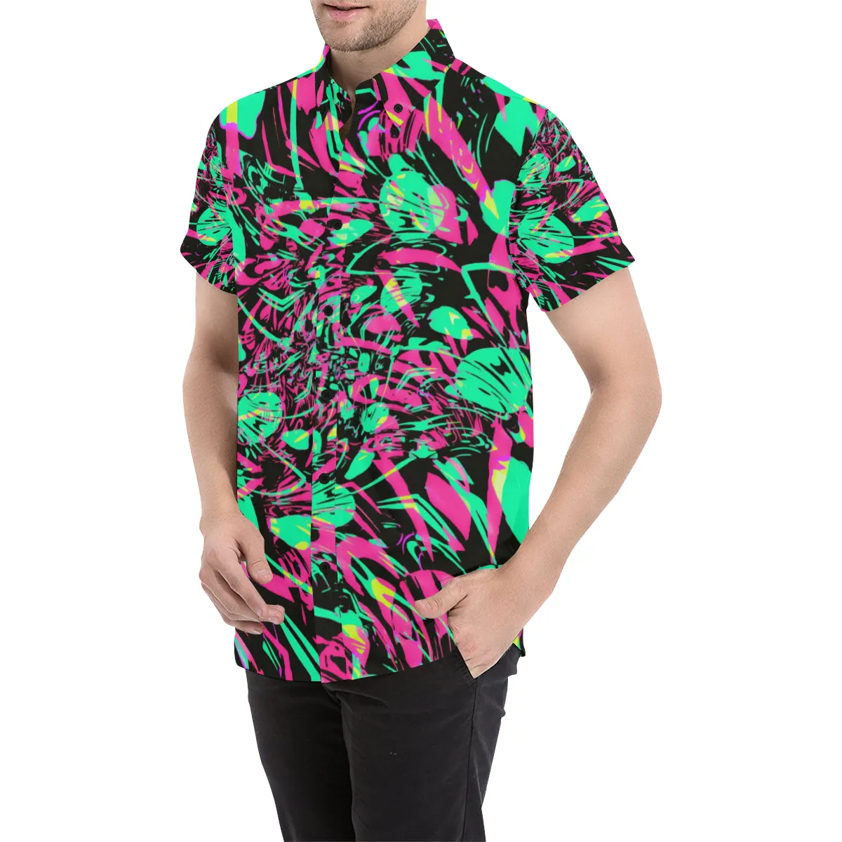 Colorful Trippy Patterned Short Sleeve Shirt