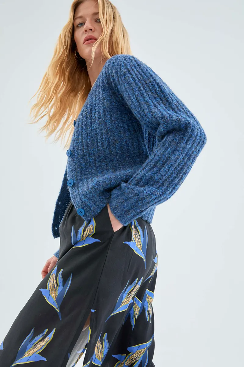 COMPANIA FANTASTICA | Thick blue knit cardigan