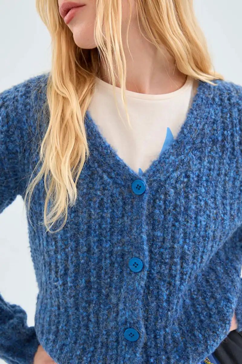 COMPANIA FANTASTICA | Thick blue knit cardigan