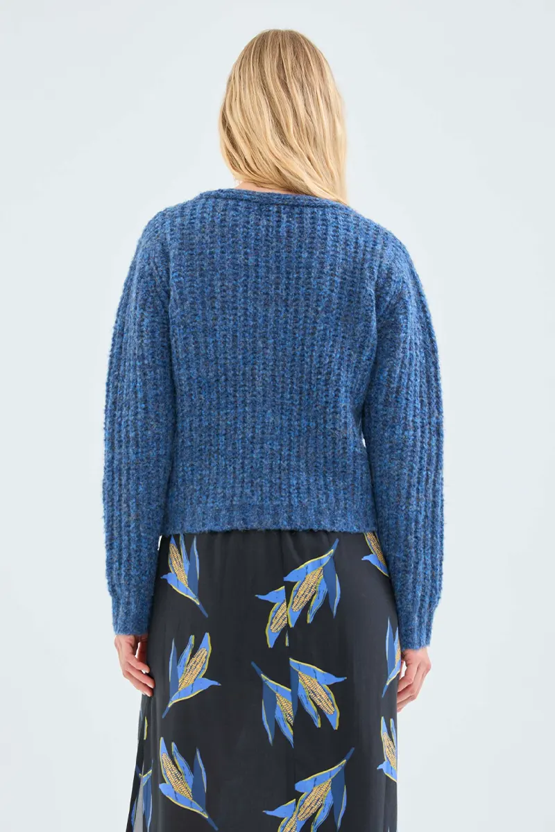 COMPANIA FANTASTICA | Thick blue knit cardigan