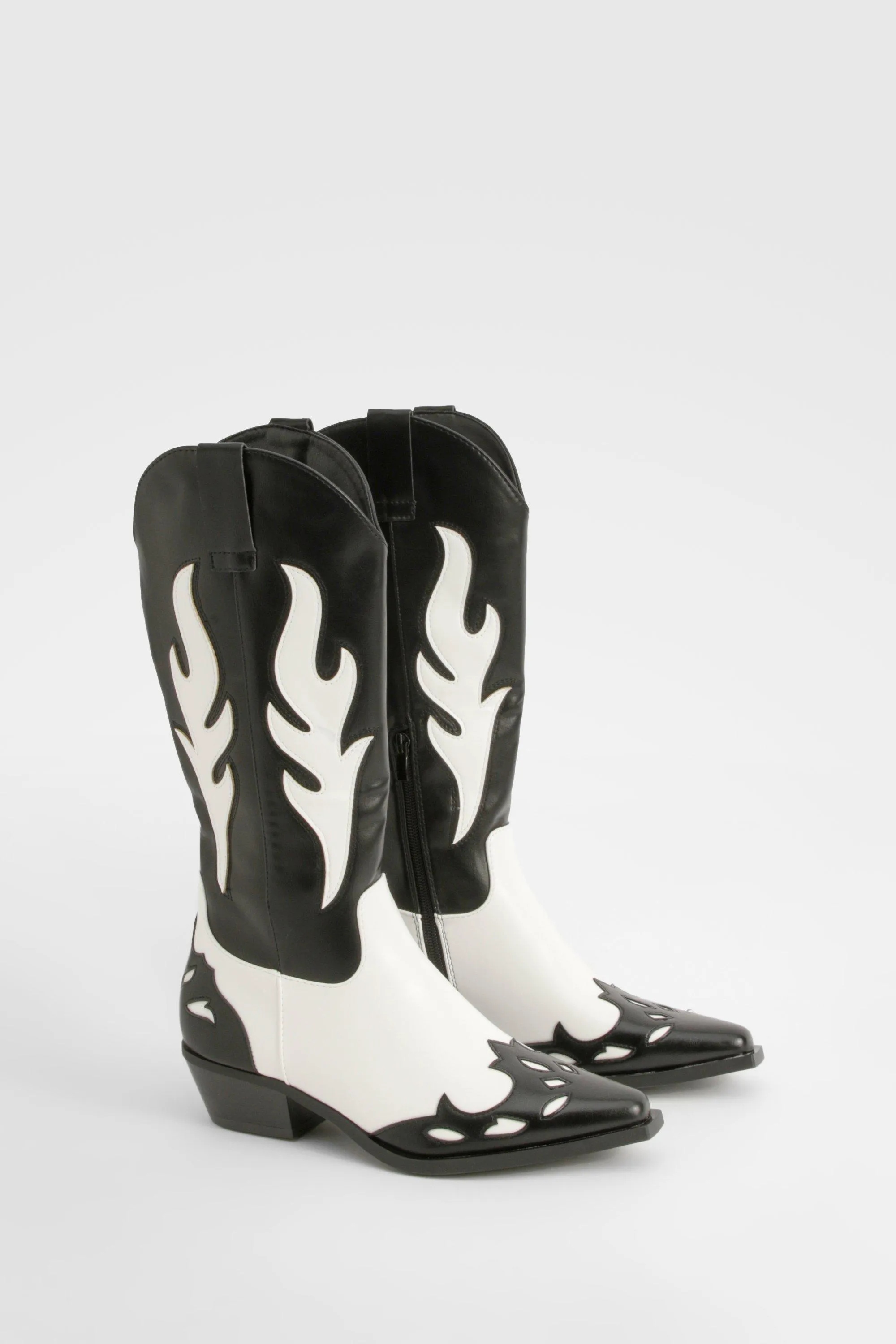 Contrast Panel Western Cowboy Boots