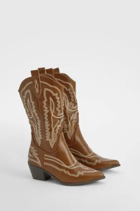 Contrast Stitching Western Cowboy Boots