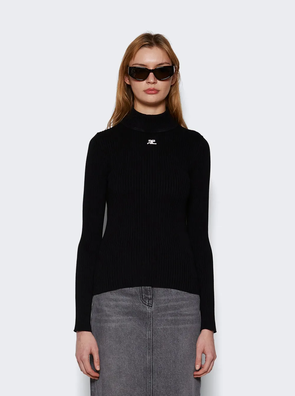 Courrèges Black Turtleneck Long-sleeve Rib Sweater