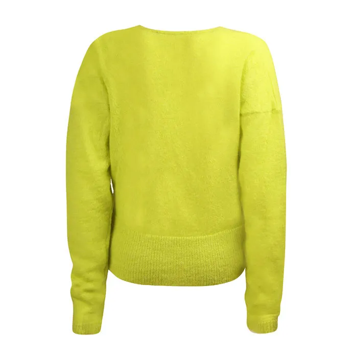 Cropped Mohair Cardigan for Women in Acid Green