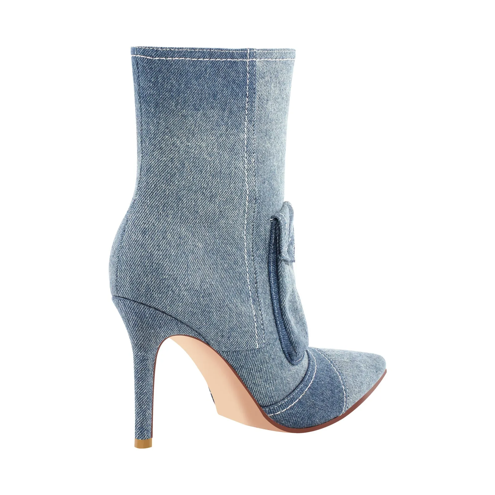 Denim Pointed Toe Zipper High Heel Ankle Boots