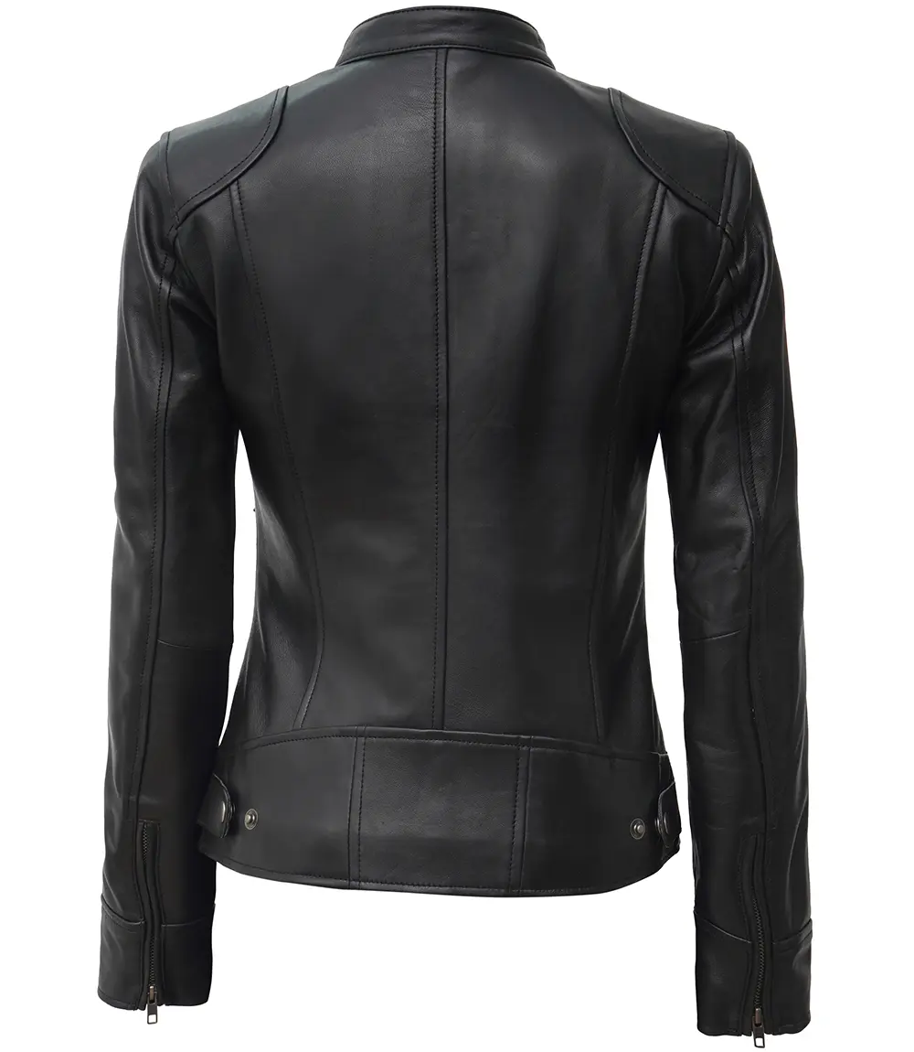 Dodge Black Women's Petite Leather Biker Jacket