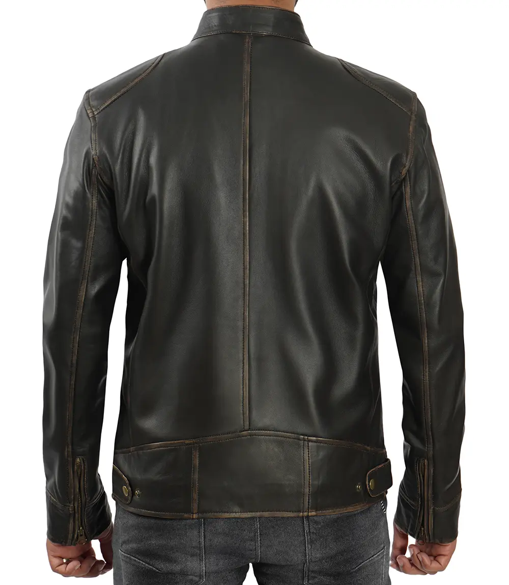 Dodge Tall Men's Rub-off Dark Brown Cafe Racer Leather Jacket