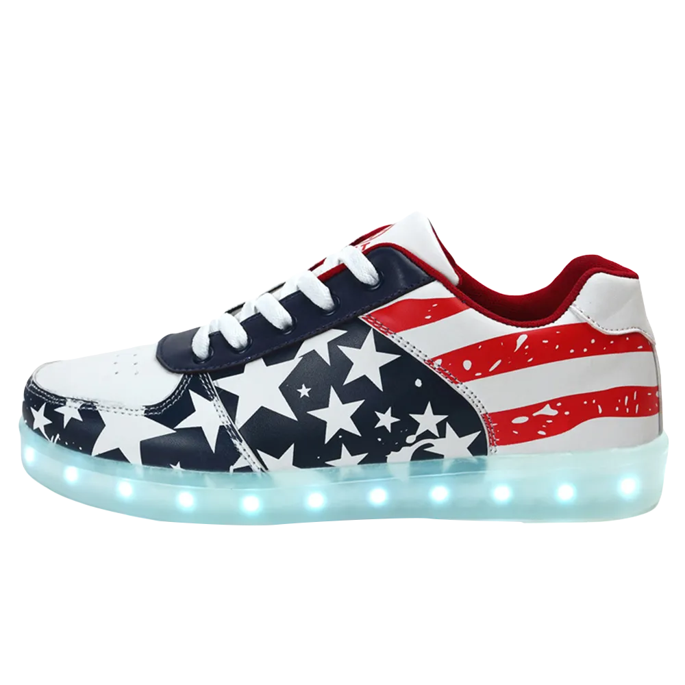 DoGeek LED Light Up Shoes - US Flag Design, Unisex - Sizes 35 EU to 46 EU - Choose Half Size Bigger