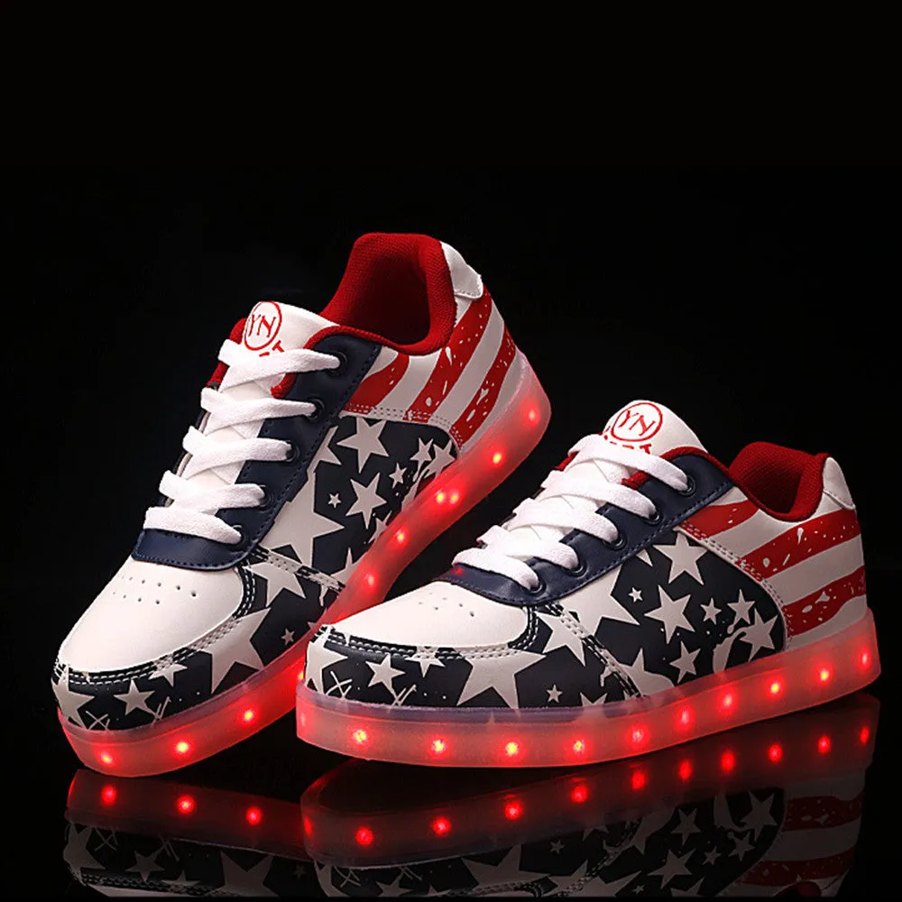 DoGeek LED Light Up Shoes - US Flag Design, Unisex - Sizes 35 EU to 46 EU - Choose Half Size Bigger