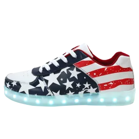 DoGeek LED Light Up Shoes - US Flag Design, Unisex - Sizes 35 EU to 46 EU - Choose Half Size Bigger