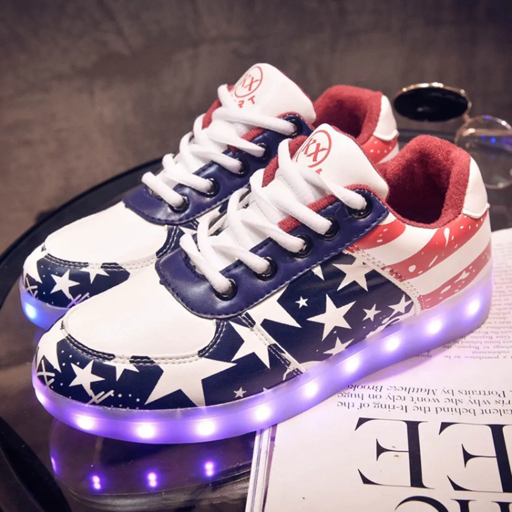 DoGeek LED Light Up Shoes - US Flag Design, Unisex - Sizes 35 EU to 46 EU - Choose Half Size Bigger