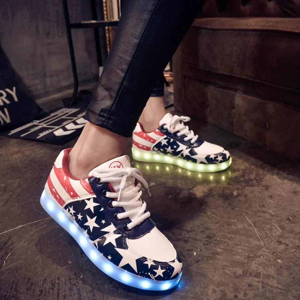 DoGeek LED Light Up Shoes - US Flag Design, Unisex - Sizes 35 EU to 46 EU - Choose Half Size Bigger