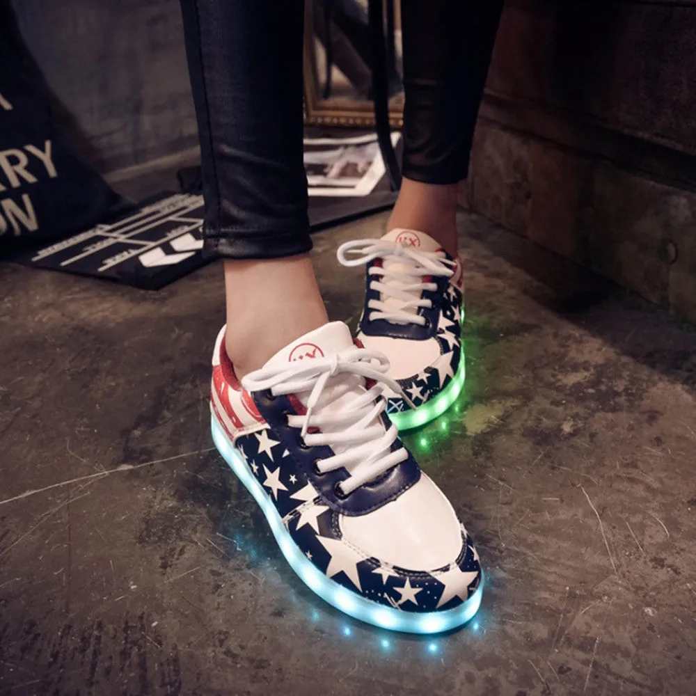 DoGeek LED Light Up Shoes - US Flag Design, Unisex - Sizes 35 EU to 46 EU - Choose Half Size Bigger