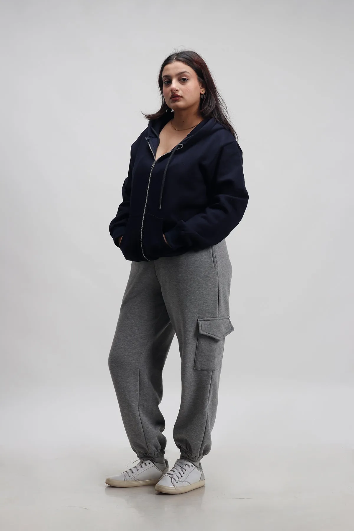 Double Zip Navy Blue Hoodie+ Straight Joggers Co-ord Set