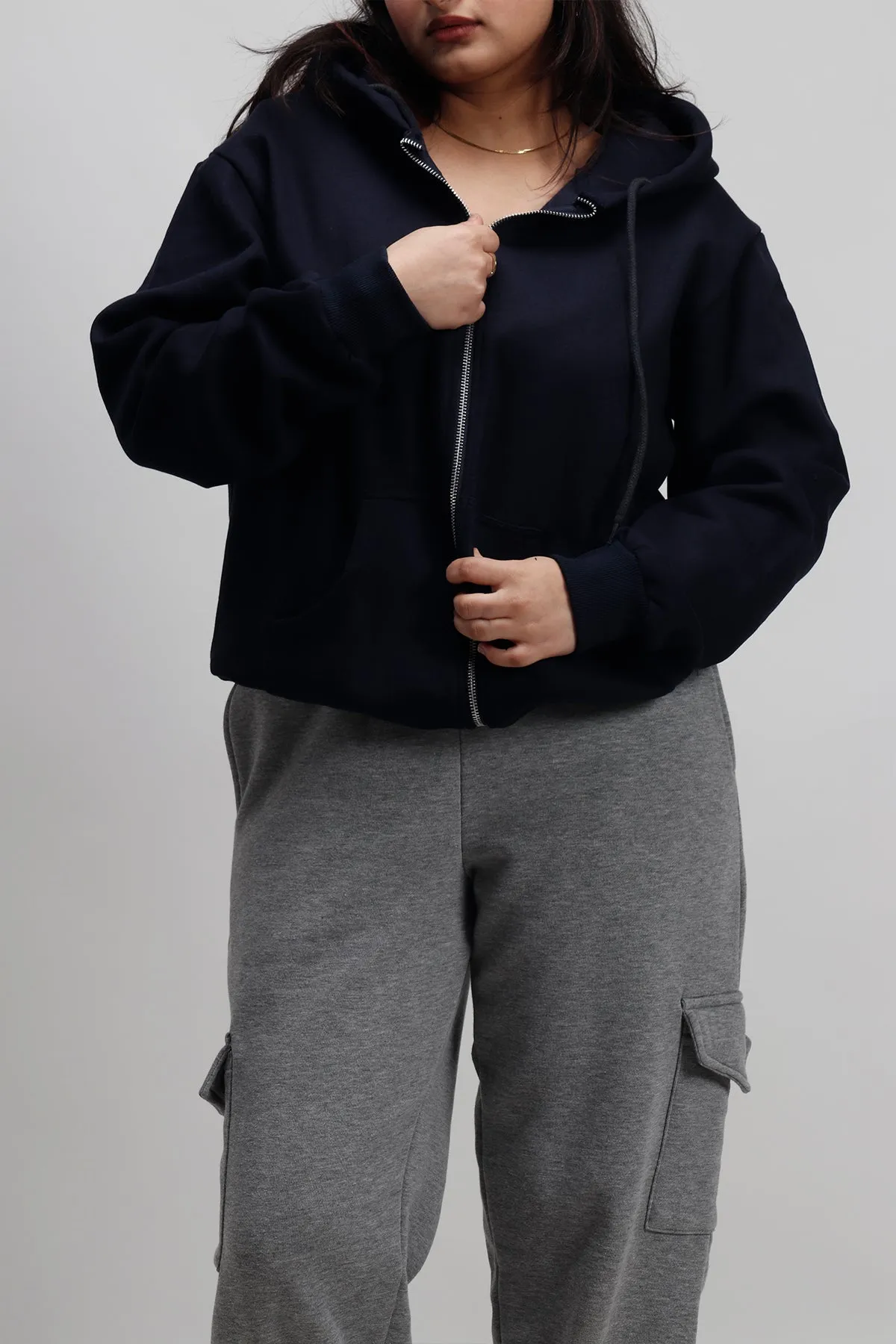 Double Zip Navy Blue Hoodie+ Straight Joggers Co-ord Set