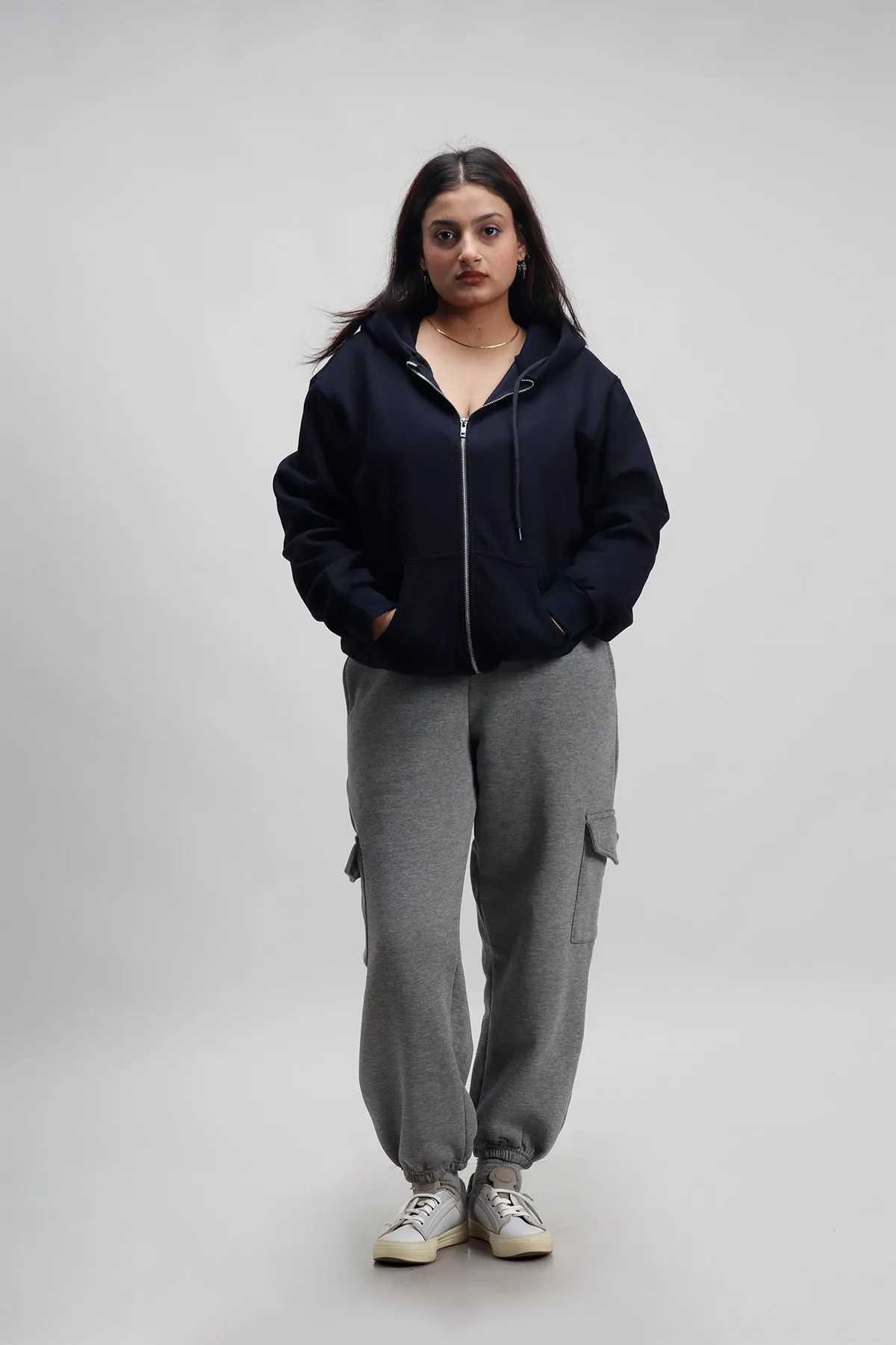 Double Zip Navy Blue Hoodie+ Straight Joggers Co-ord Set