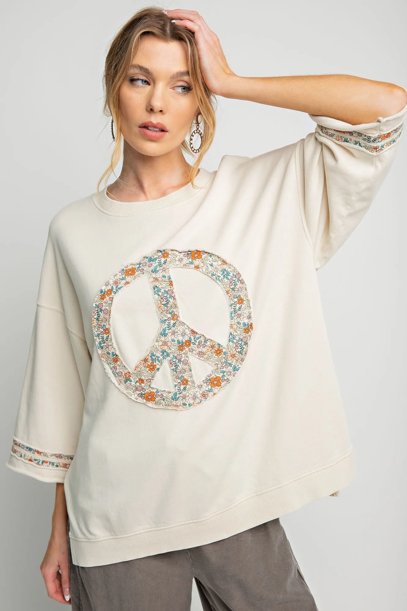 Easel Terry Floral Peace Top - Mineral Washed