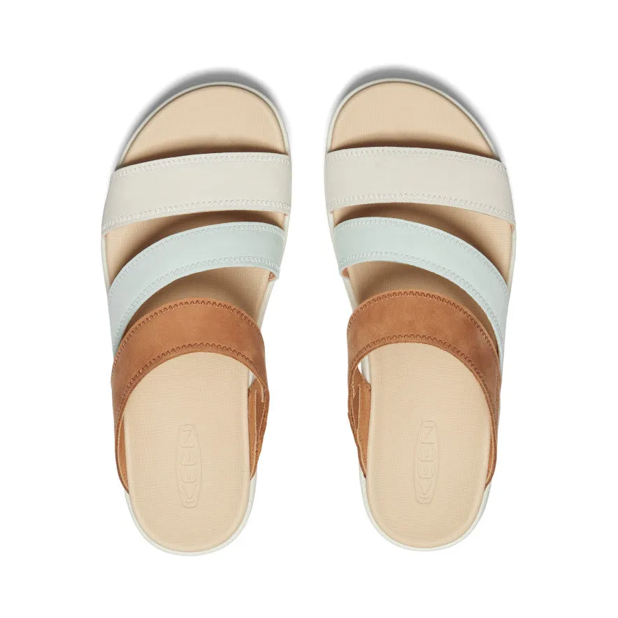 Ellecity Slide for Women in Natural Leather and Clearly Aqua.