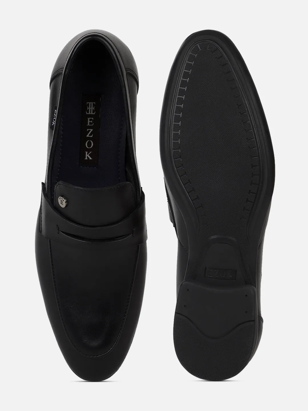 Ezok Men Leather Loafer Mocassins - Black