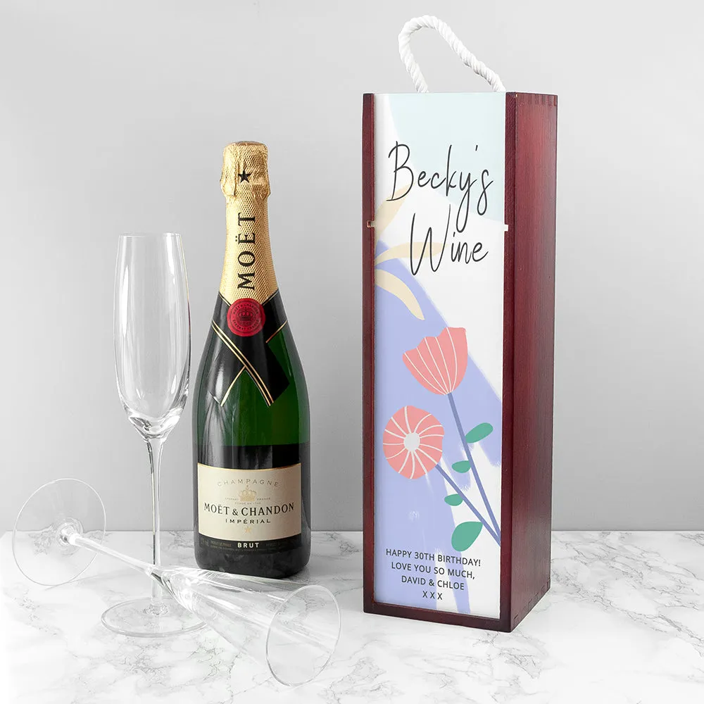 Floral Wine Box with Personalized Engraving