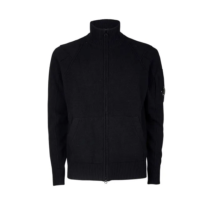 full zip black wool cardigan