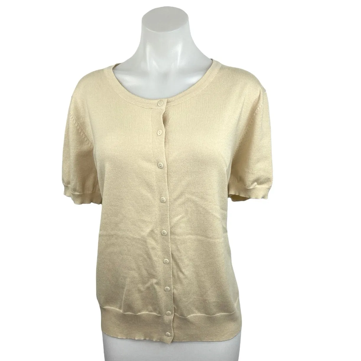 Grace Karin Cream Acrylic Blend Short Sleeve Button Up Cardigan Sweater Size 2XL