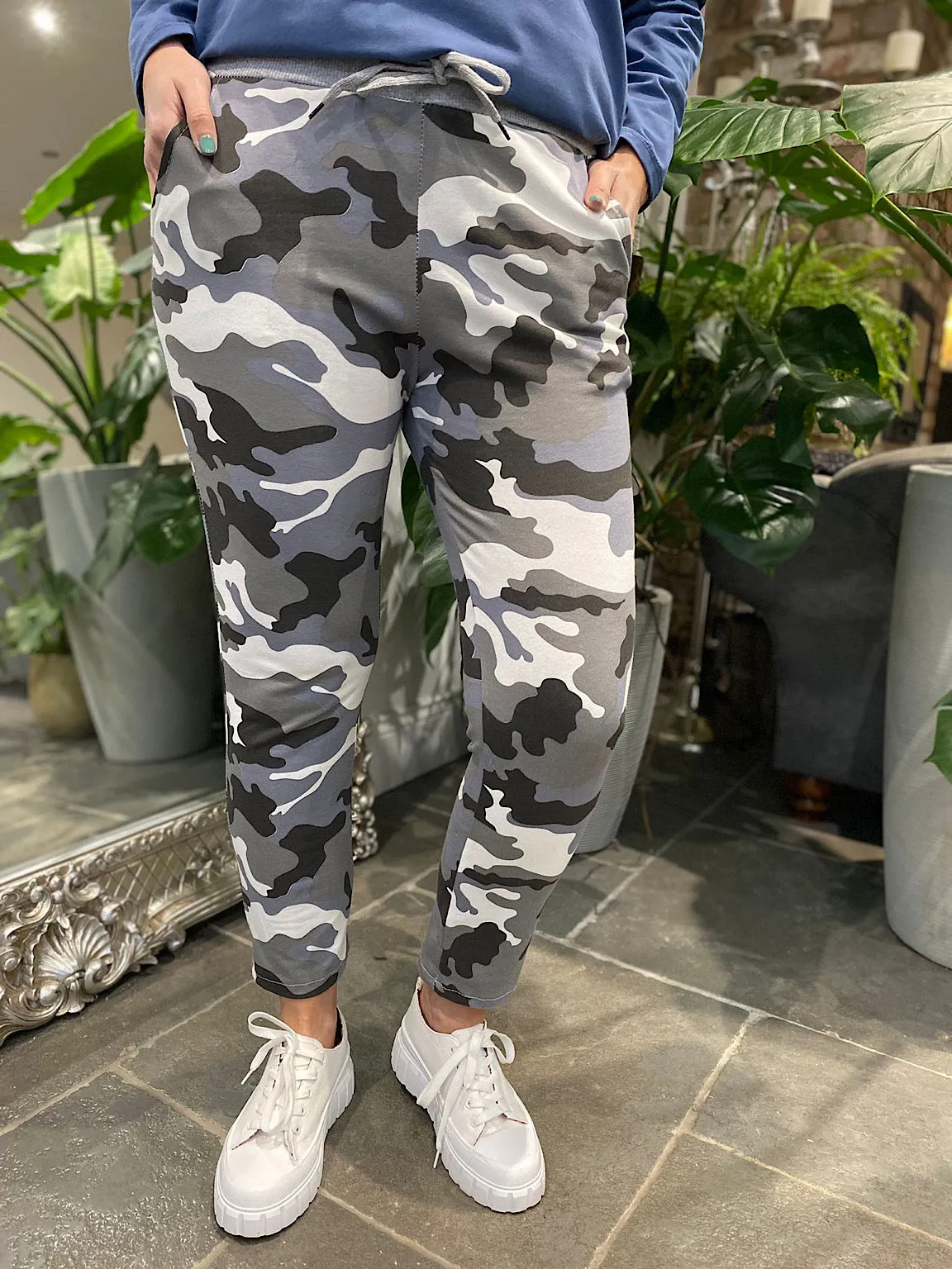 Grey Camouflage Print Joggers