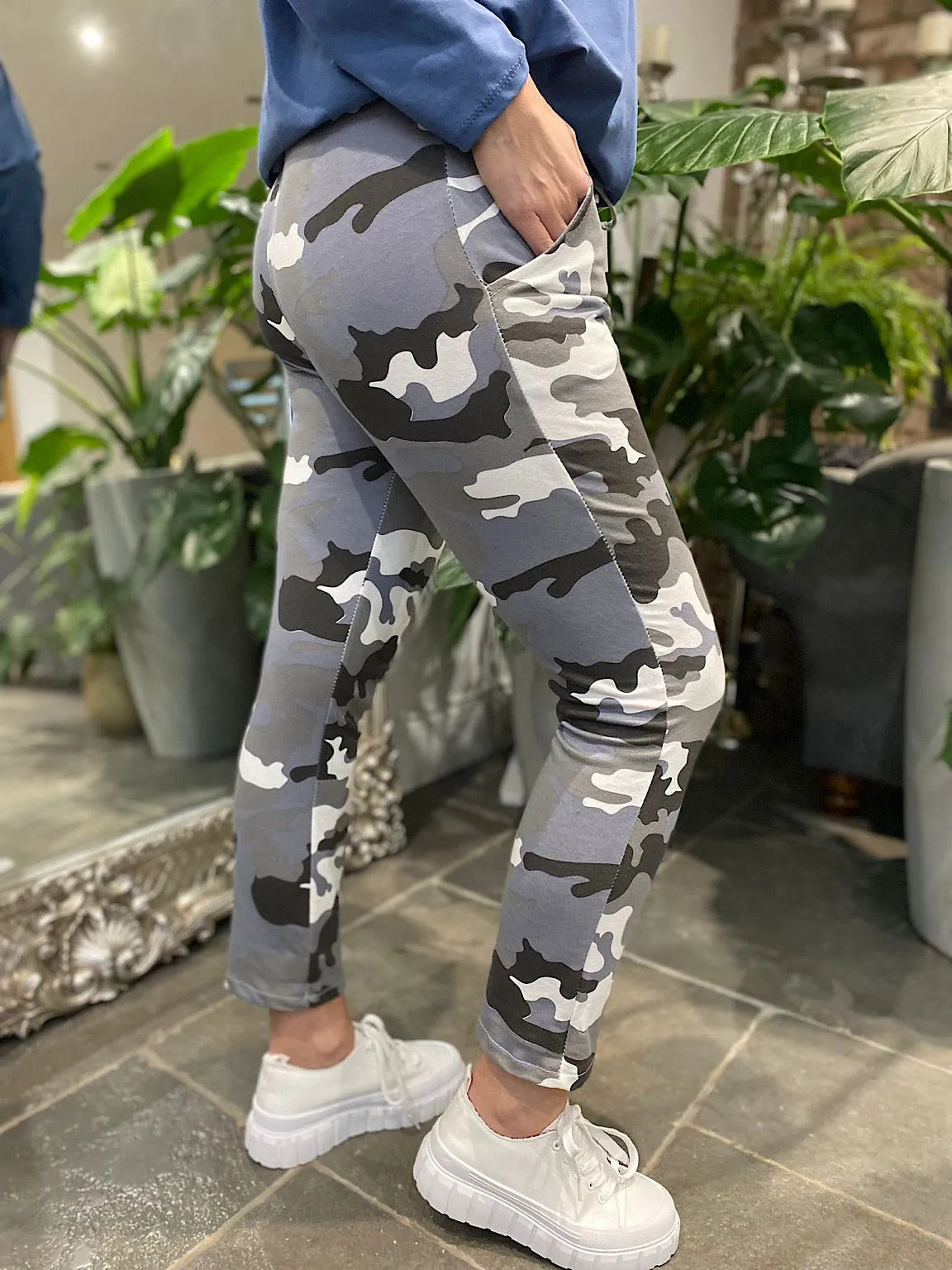 Grey Camouflage Print Joggers