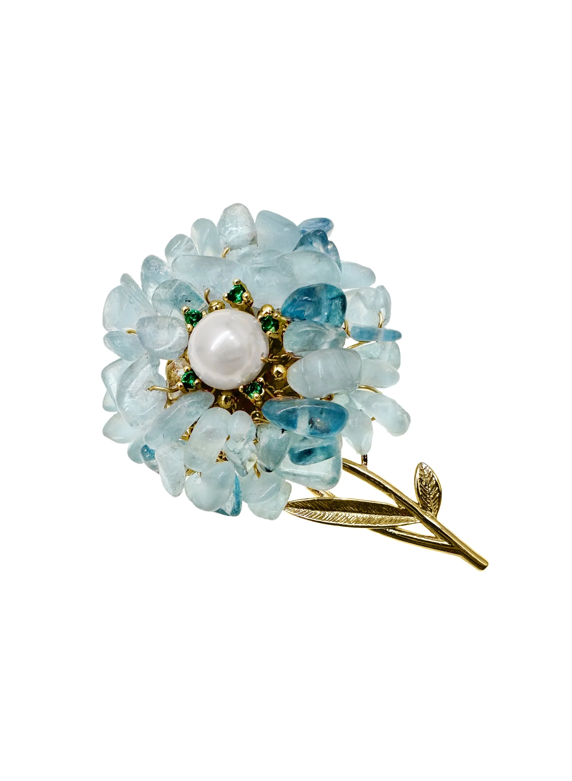 Handmade Aquamarine Flower Brooch LP003